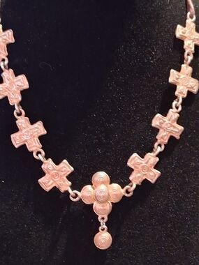 Rose Gold Cross Motif Necklace with Textured Disc Pendant